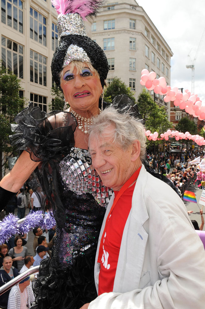 Sir Ian McKellen with friend during Gay Pride, London